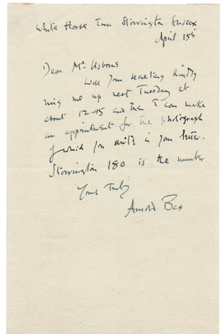 BAX Arnold - Autograph Letter Signed making arrangements for a photo session for The Strand