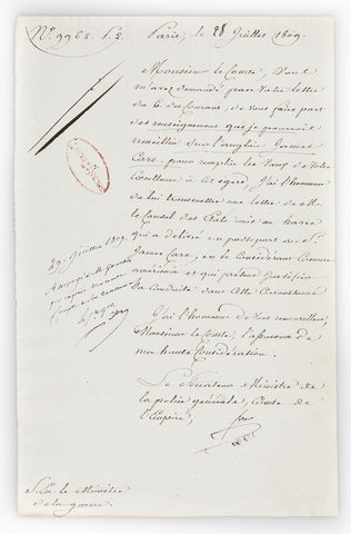 FOUCHE Joseph - Letter Signed July 1809 granting a passport