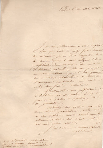 LACEPEDE comte de - Letter Signed 1806 to Serrurier thanking him for samples of wood from South America