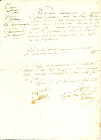 MASSENA André - Document Signed 1796 ordering compensation