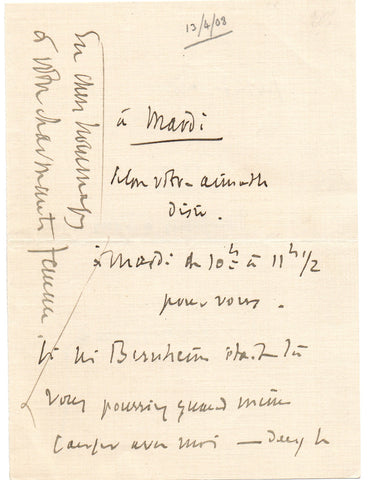 MASSENET Jules - Autograph Letter Signed 1908 arranging a meeting