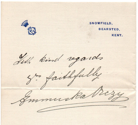 ORCZY Emmuska - Autograph Note Signed