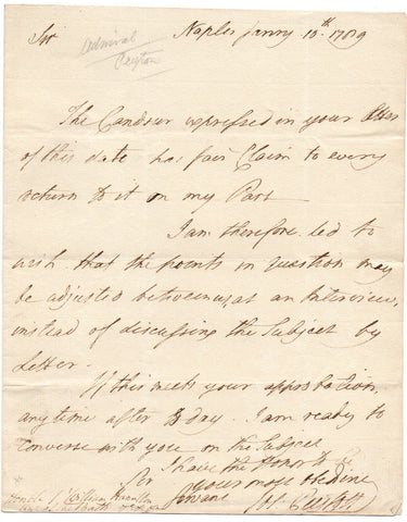 PEYTON Joseph - Autograph Letter Signed 1789 in Naples to Sir William Hamilton