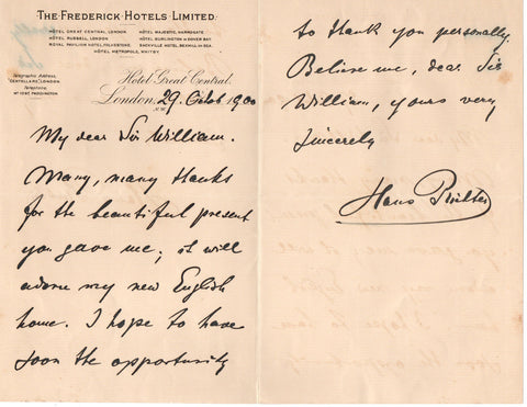 RICHTER Hans - Autograph Letter Signed 1900 sending thanks for a present