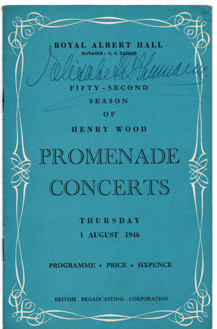 SCHUMANN Elisabeth - Promenade Concert Programme Signed 1946