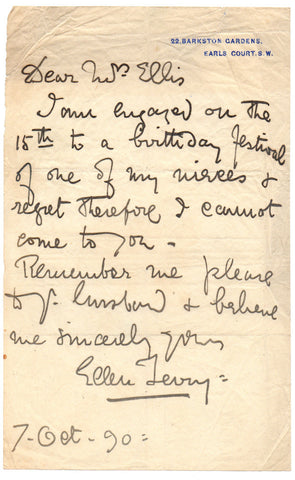 TERRY Ellen - Autograph Letter Signed 1890 