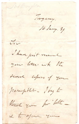 HOBHOUSE John Cam - Autograph Letter Signed 1839 regarding a memorial to Lord Byron