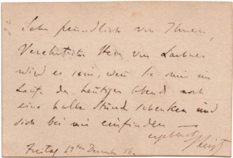 LISZT Franz - AMS on a visiting card to a fellow composer