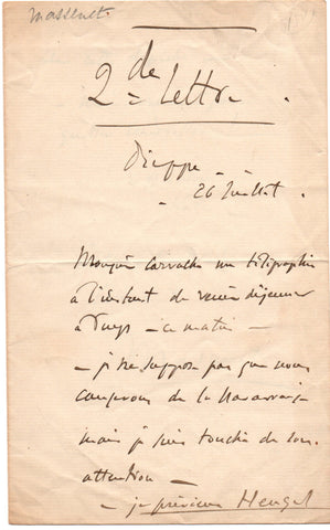 MASSENET Jules - ALS announcing a meeting with the director of the Opera Comique