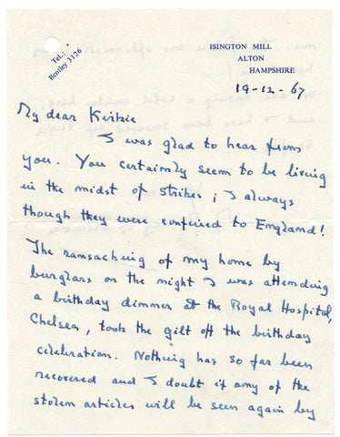 MONTGOMERY Bernard Law - ALS 1967 describing the burglary at his home