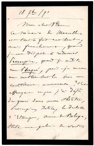 SAINT-SAENS Camille - ALS 1891 listing the scandalous heroines of his operas