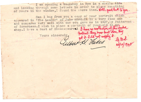 SHAW George Bernard - Notes on a letter from a bookseller 1945