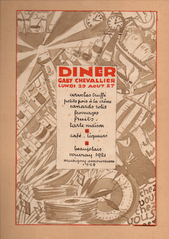 MENU - 1927 Art Deco menu for author Gabriel Chevallier