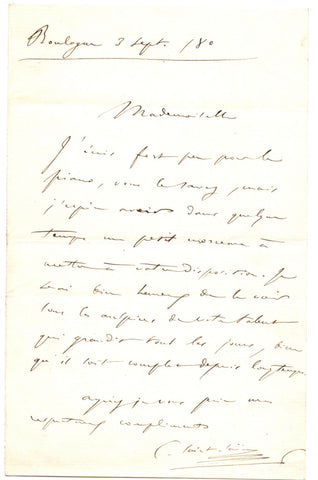 SAINT-SAENS Camille - Autograph Letter Signed 1880 promising a little work to a pianist