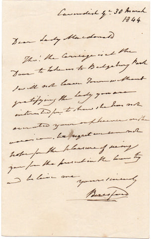 BERESFORD William Carr - Autograph Letter Signed 1844