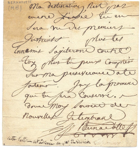 BERNADOTTE Jean Baptiste - Autograph Letter Signed undated