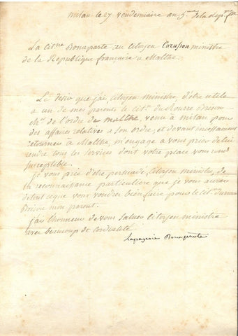 BONAPARTE Josephine - Letter Signed 1796