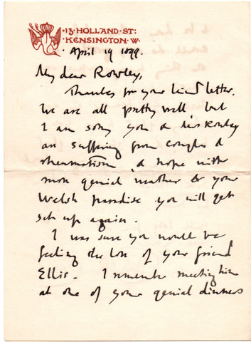 CRANE Walter - Autograph Letter Signed 1899 concerning the cancelled Manchester panels