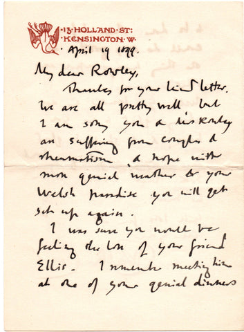 CRANE Walter - Autograph Letter Signed 1899 concerning the cancelled Manchester panels