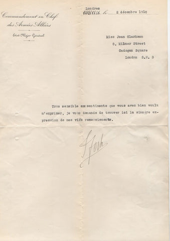 FOCH Ferdinand - Autograph Message Signed 1927 to the American Legion