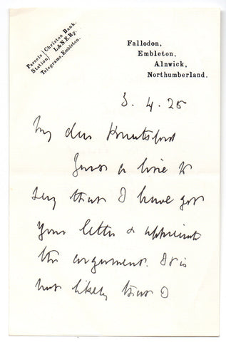 GREY Edward Lord Grey of Fallodon - two autograph letters signed 1925 and 1930