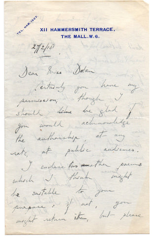 HERBERT Alan Patrick - Autograph Letter Signed 1918 sending some poems for a reading