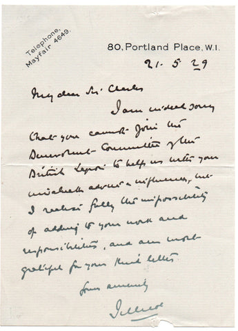 JELLICOE John 1st Earl Jellicoe - Autograph Letter Signed 1929 regarding the British Legion