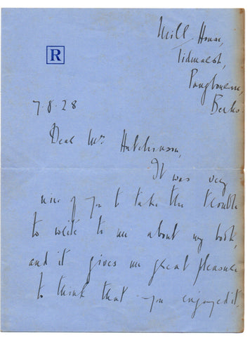 LEHMANN Rosamond - Autograph Letter Signed 1928 about Dusty Answer