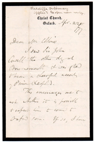 LIDDELL Henry - Autograph Letter Signed 1877 inviting Prince Leopold