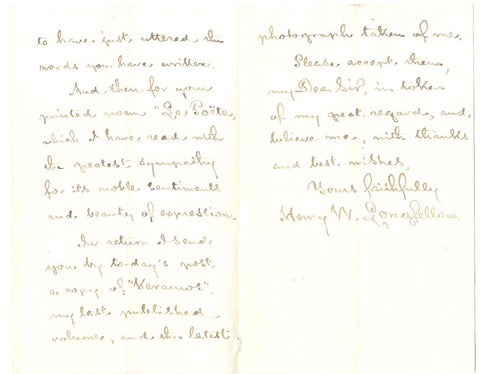 LONGFELLOW Henry Wadsworth - Autograph Letter Signed 1879 to a poet