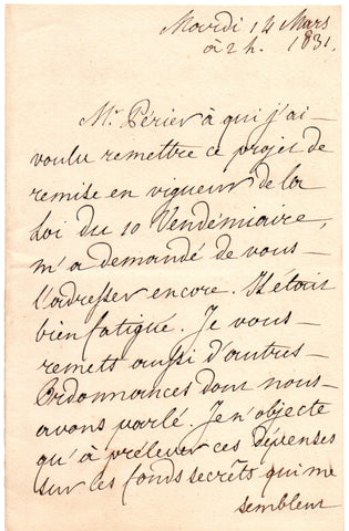 LOUIS PHILIPPE I - Autograph Letter Signed 1831 regarding matters under discussion with his ministers