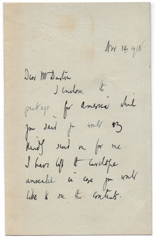 MARE Walter de la - Autograph Letter Signed 1918