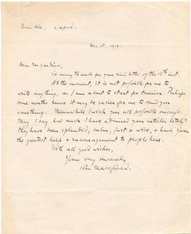 MASEFIELD John - Autograph Letter Signed 1917