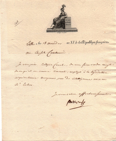 NAPOLEON I - Letter Signed requesting information about a suspect character