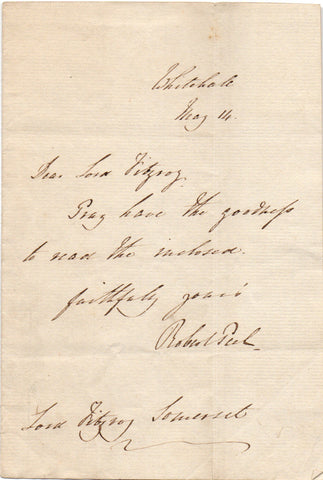 PEEL Robert - Autograph Letter Signed 1827 to Lord Fitzroy Somerset