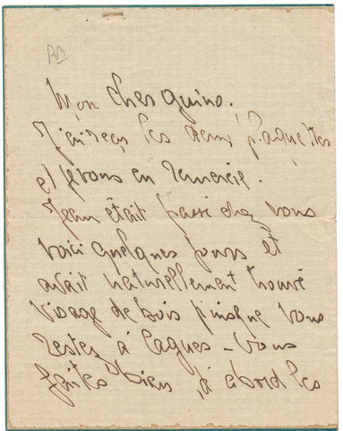 RENOIR Pierre - Autograph Letter Signed 1918 from the son of the artist to sculptor Richard Guino