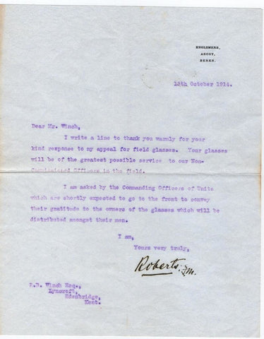 ROBERTS Lord Roberts of Kandahar - Typed Letter Signed 1914