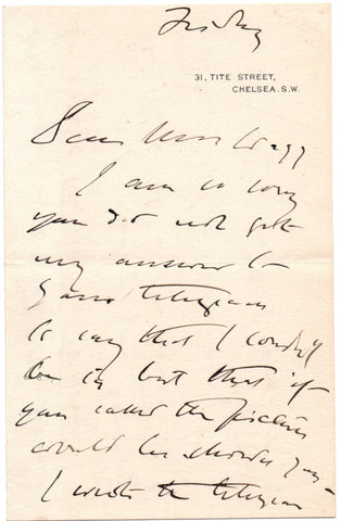 SARGENT John Singer - Autograph Letter Signed sending Miss Wagg her portrait