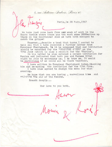 SEARLE Ronald - Typed Letter Signed 1967 to the cartoonist and illustrator Jean Effel