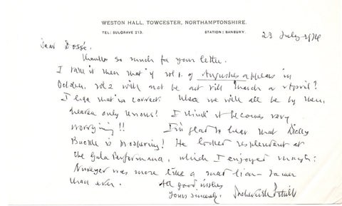 SITWELL Sacheverell - Autograph Letter Signed 1974 discussing a gala at the Royal Opera House