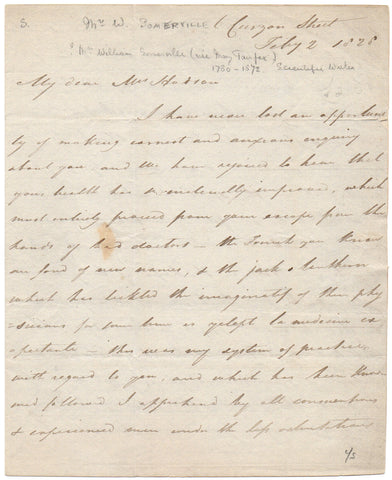 SOMERVILLE William - Autograph Letter Signed 1828 discussing medicine and family matters