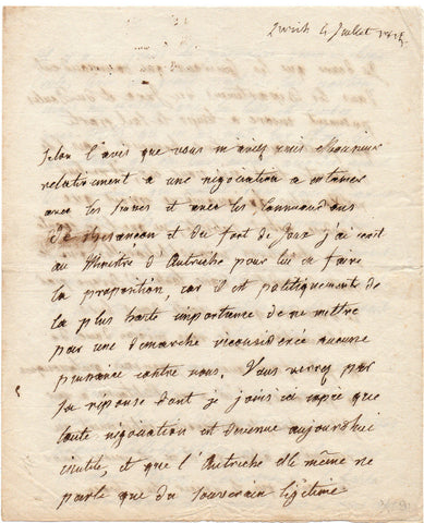 TALLEYRAND Auguste comte de - Autograph Letter Signed 1815 about Switzerland and negotiations in the aftermath of Waterloo