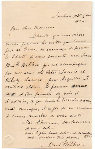 WILKIE David - Autograph Letter Signed 1834 a letter of introduction to Baron Gérard