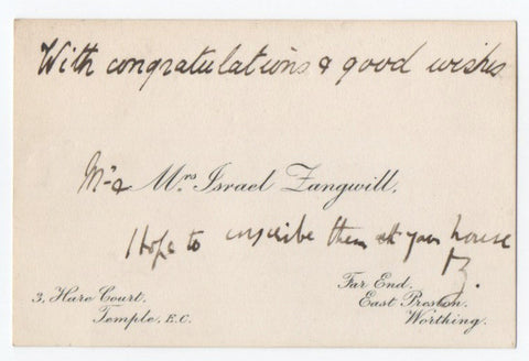 ZANGWILL Israel - Visiting Card with autograph message